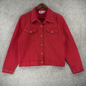 Christine Alexander Red Embellished Rhinestone Denim Jacket M Rodeo Western